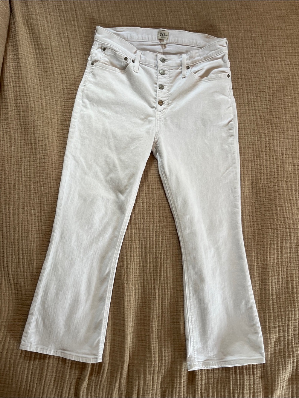 J. Crew Billie Demi-Boot Crop White High-Rise Button-Fly Jeans